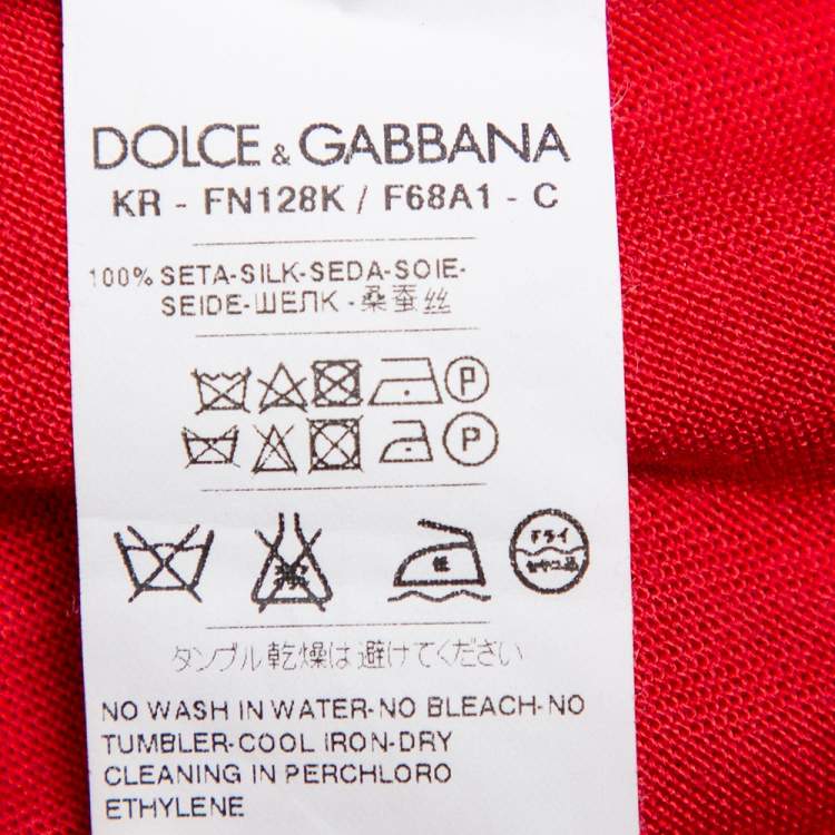 Pre Owned Dolce & Gabbana red Carretto Siciliano Printed Silk & Knit Crewneck Jumper M