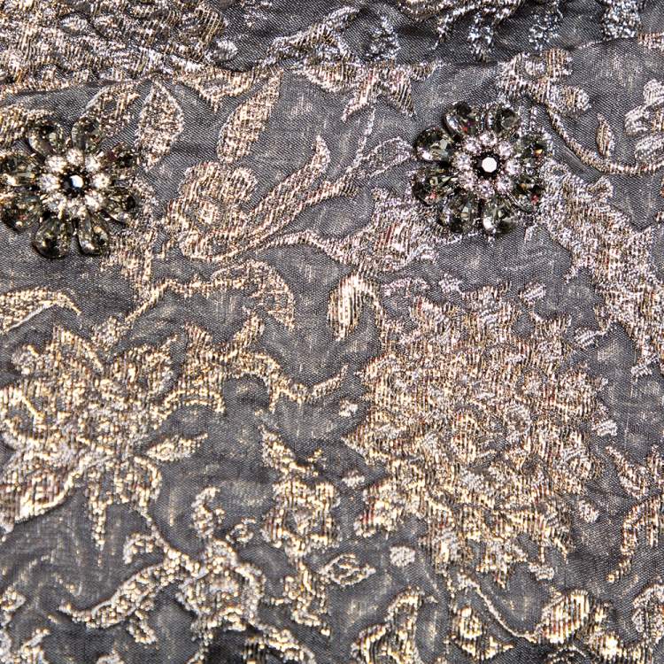 Pre Owned Dolce & Gabbana Grey Lurex Floral Jacquard Embellished Button Detail Sleeveless Top S