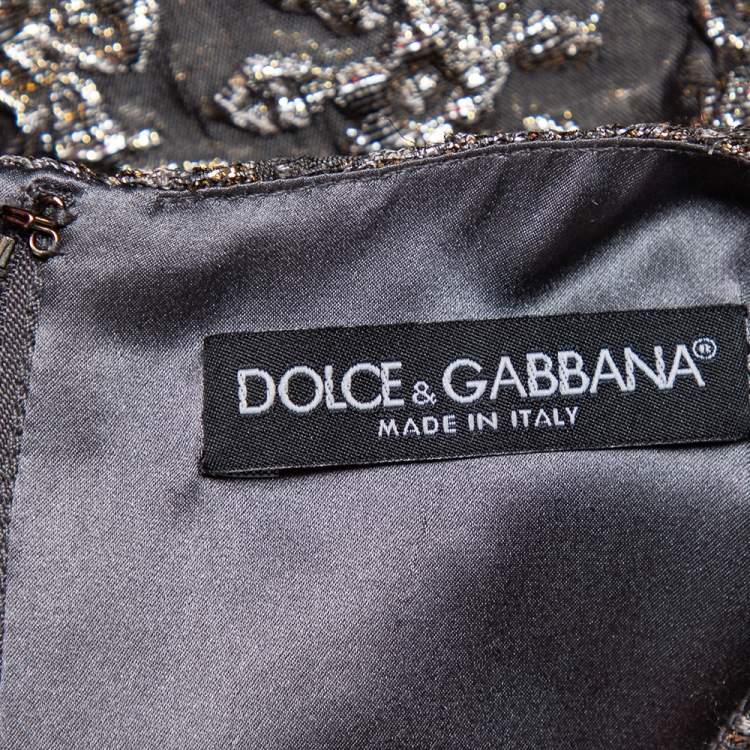 Pre Owned Dolce & Gabbana Grey Lurex Floral Jacquard Embellished Button Detail Sleeveless Top S