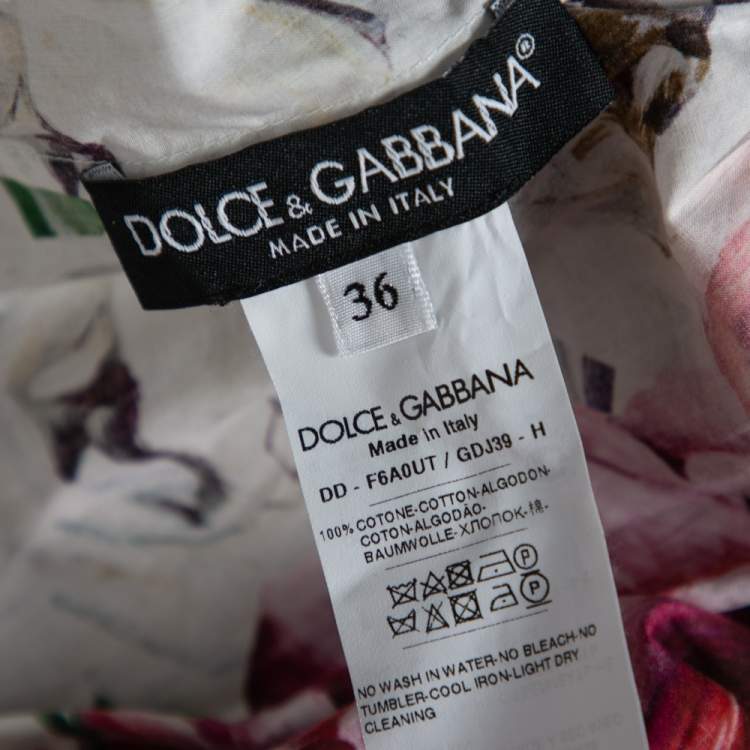 Pre Owned Dolce & Gabbana White Peony Printed Cotton Ruffle Detail Off Shoulder Mini Dress XS