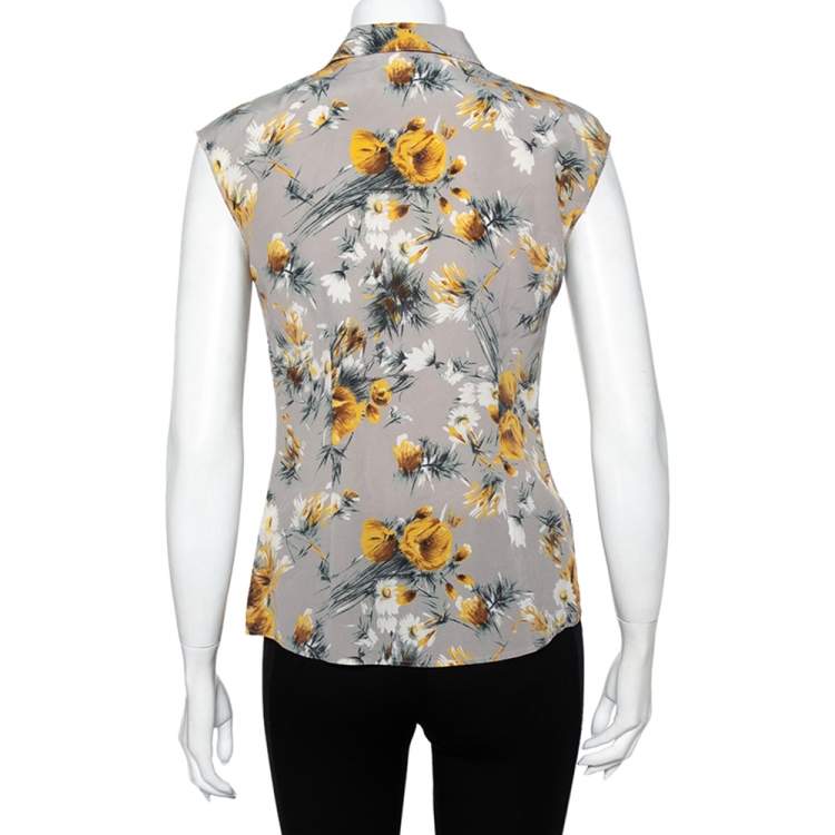 Pre Owned Dolce & Gabbana Grey Floral Printed Silk Sleeveless Shirt S