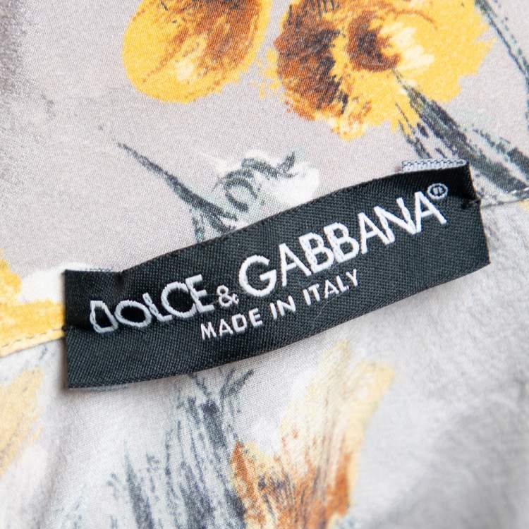 Pre Owned Dolce & Gabbana Grey Floral Printed Silk Sleeveless Shirt S