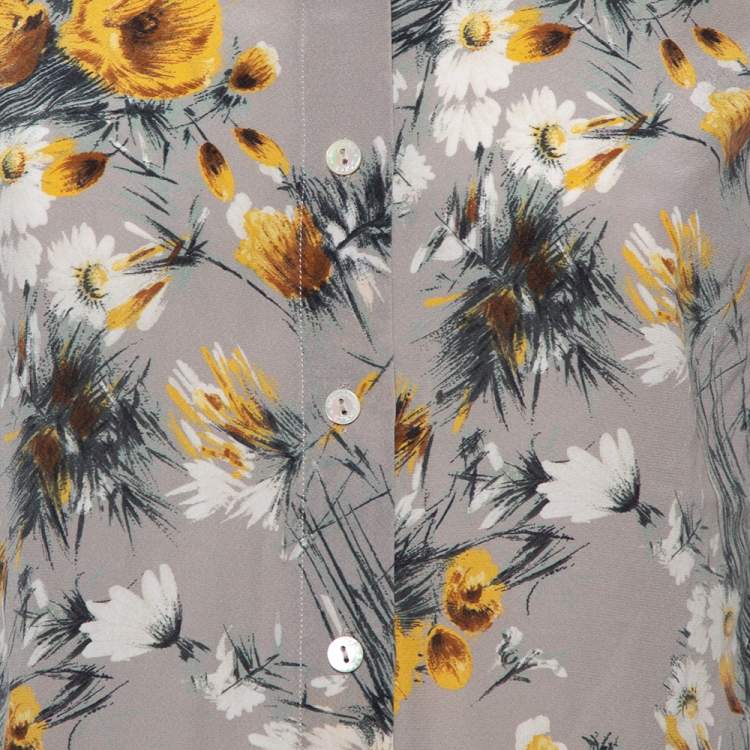 Pre Owned Dolce & Gabbana Grey Floral Printed Silk Sleeveless Shirt S