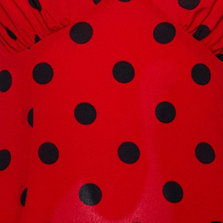 Pre Owned Dolce & Gabbana Red Polka Dotted Silk Halterneck Top S