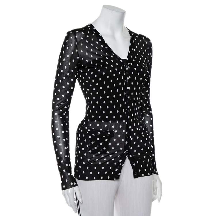 Pre Owned Dolce & Gabbana  Black Polka Dot Knit Button Front Cardigan XS