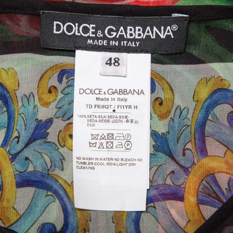 Pre Owned Dolce & Gabbana Multicolor Anthurium Printed Silk Kaftan Maxi Dress L