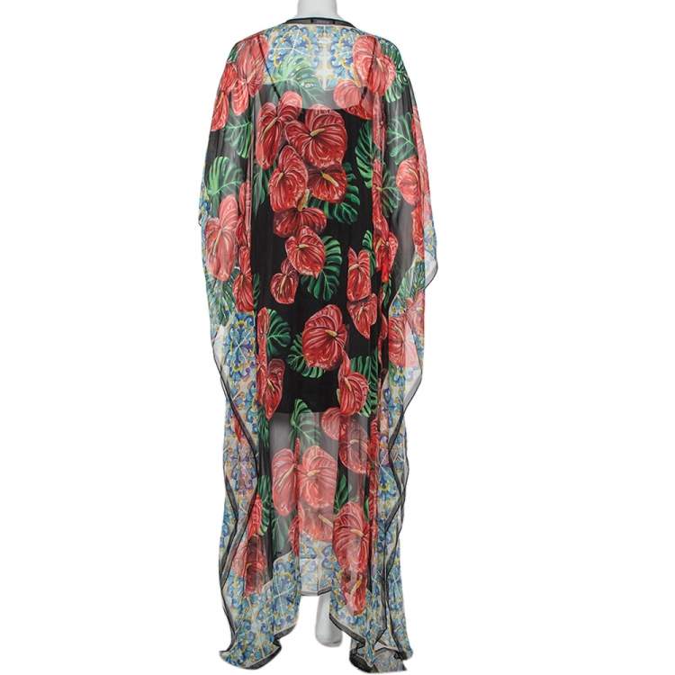 Pre Owned Dolce & Gabbana Multicolor Anthurium Printed Silk Kaftan Maxi Dress L