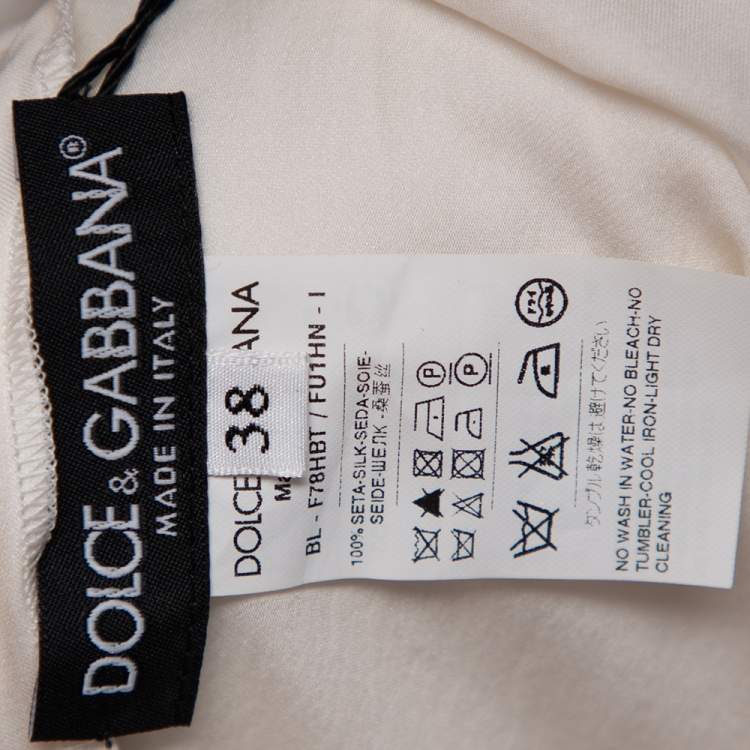 Pre Owned Dolce & Gabbana off White Silk Embellished Button Detail Bell Sleeve Top S