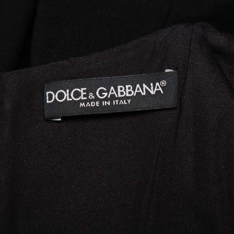Pre Owned Dolce & Gabbana Black Wool Crepe Short Sleeve A-Line Dress S