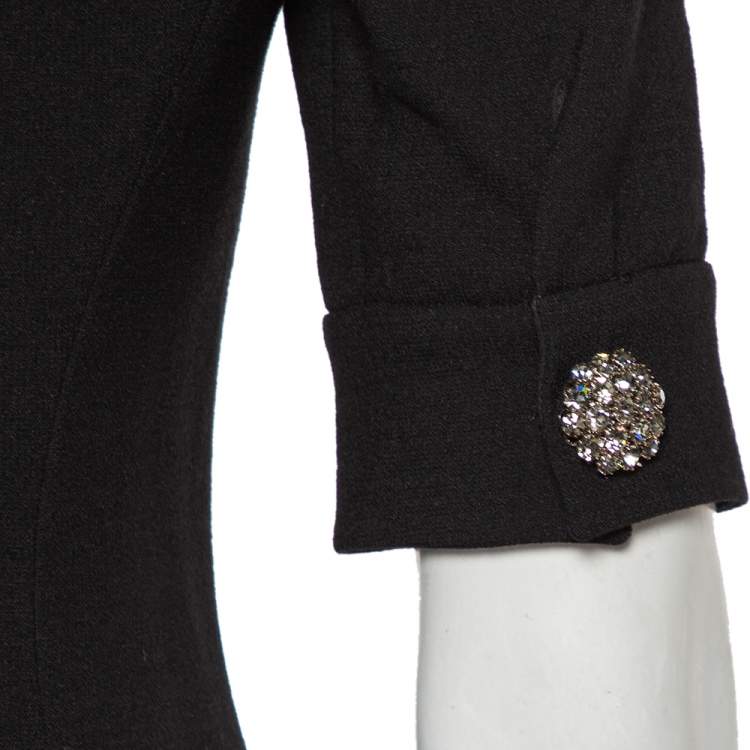 Pre Owned Dolce & Gabbana Black Wool Crepe Short Sleeve A-Line Dress S