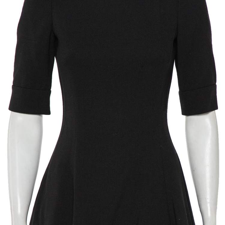 Pre Owned Dolce & Gabbana Black Wool Crepe Short Sleeve A-Line Dress S
