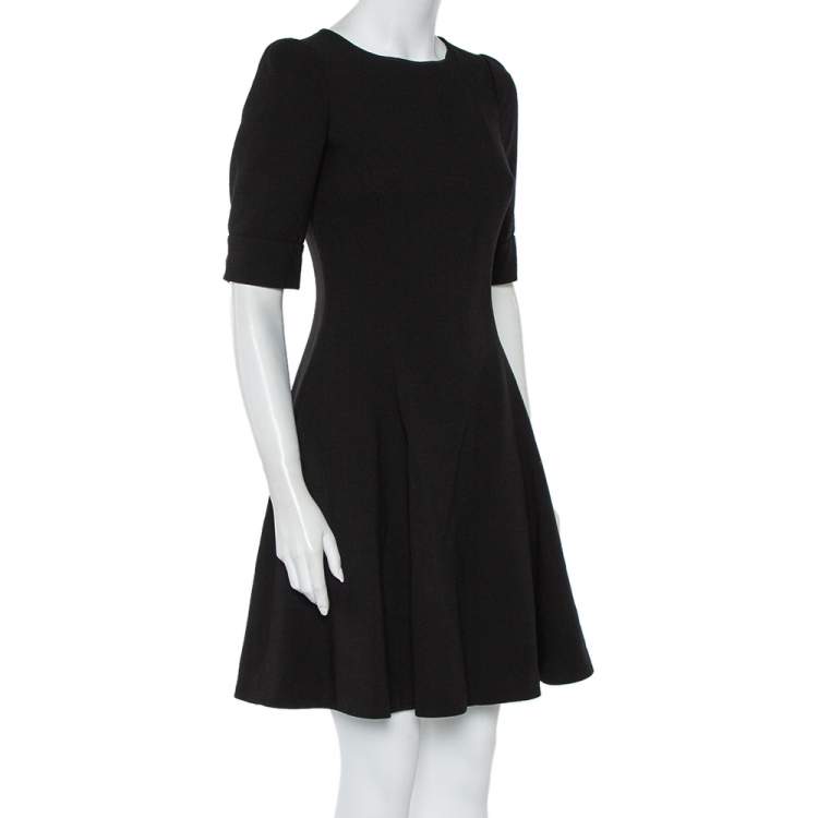 Pre Owned Dolce & Gabbana Black Wool Crepe Short Sleeve A-Line Dress S