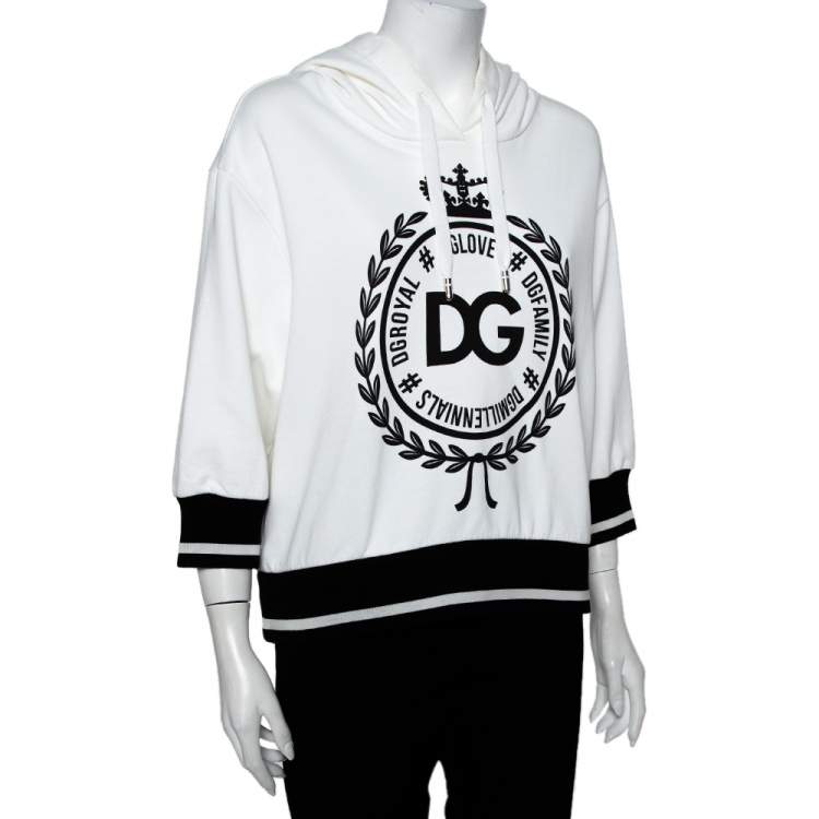 Pre Owned Dolce & Gabbana White Cotton Logo Printed Hooded Sweatshirt S   