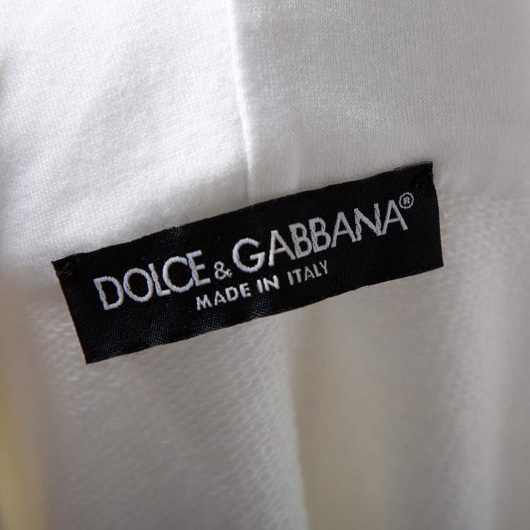 Pre Owned Dolce & Gabbana White Cotton Logo Printed Hooded Sweatshirt S   
