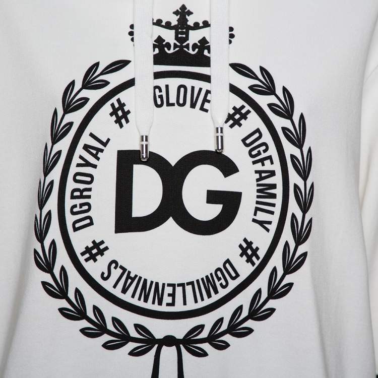 Pre Owned Dolce & Gabbana White Cotton Logo Printed Hooded Sweatshirt S   