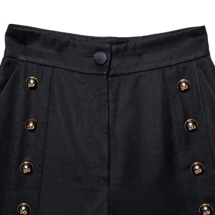 Pre Owned Dolce & Gabbana Black Wool Button Detail High Waist Culottes S  