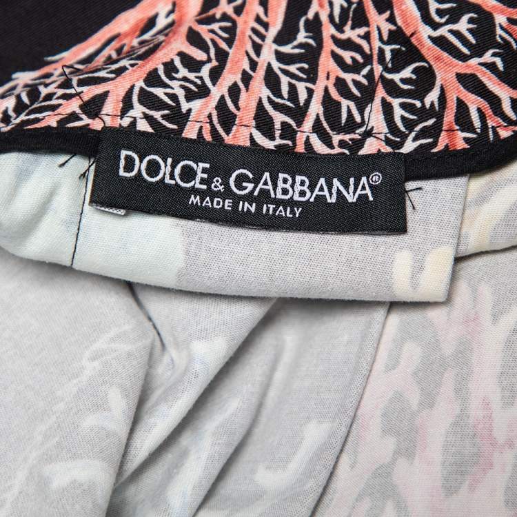 Pre Owned Dolce & Gabbana Black Coral Print Cotton Midi Skirt L