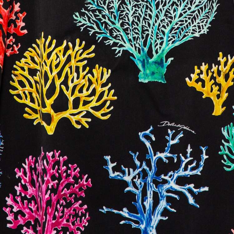Pre Owned Dolce & Gabbana Black Coral Print Cotton Midi Skirt L