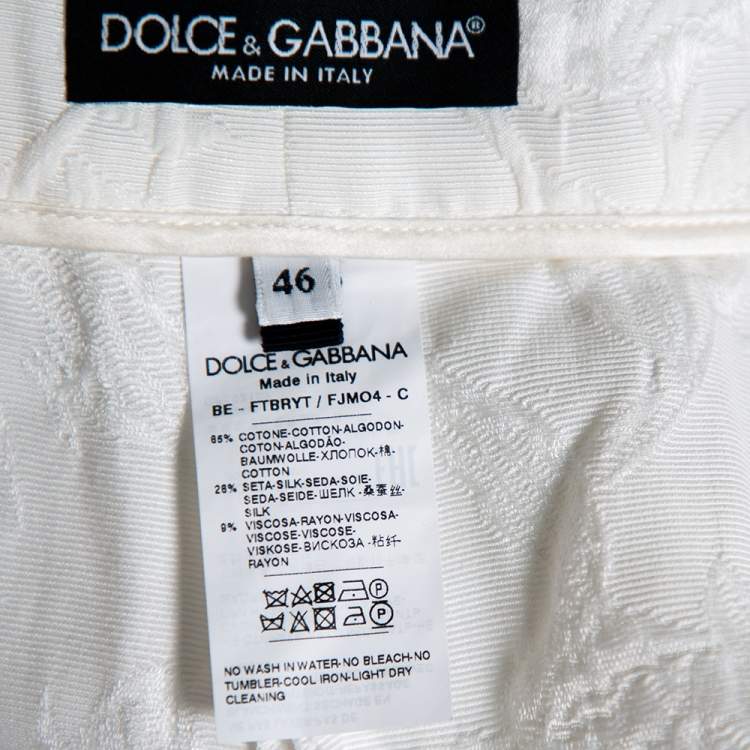 مملوكة مسبقًا Dolce & Gabbana White Floral Jacquard Embellished Detail Shorts L