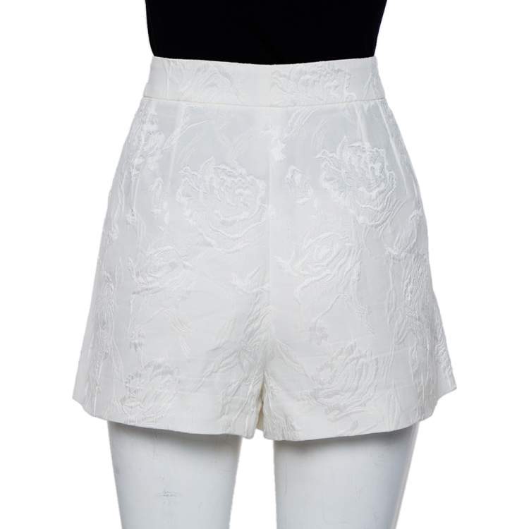 مملوكة مسبقًا Dolce & Gabbana White Floral Jacquard Embellished Detail Shorts L