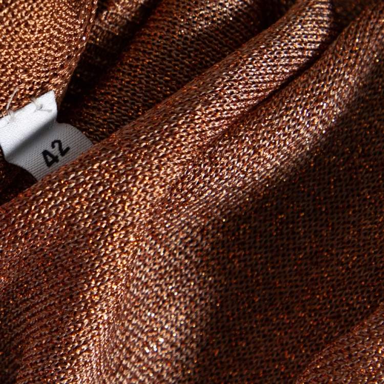 Pre Owned Dolce & Gabbana Brown Lurex Knit Waist Tie Detail Top M