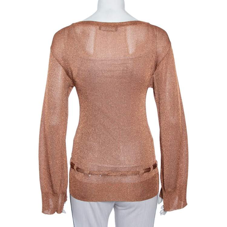 Pre Owned Dolce & Gabbana Brown Lurex Knit Waist Tie Detail Top M