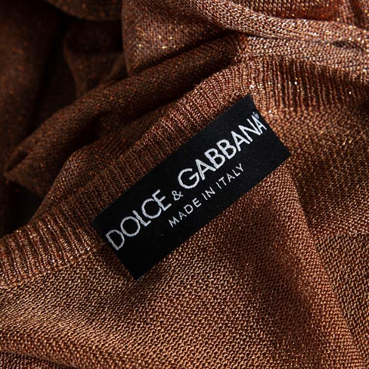 Pre Owned Dolce & Gabbana Brown Lurex Knit Waist Tie Detail Top M