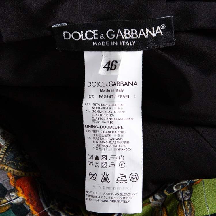 Pre Owned Dolce & Gabbana Multicolor Sicilian Warrior Stripe Printed Silk Ruched Sleeveless Mini Dress L