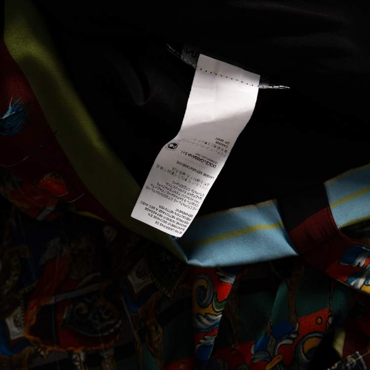 Pre Owned Dolce & Gabbana Multicolor Sicilian Warrior Stripe Printed Silk Ruched Sleeveless Mini Dress L