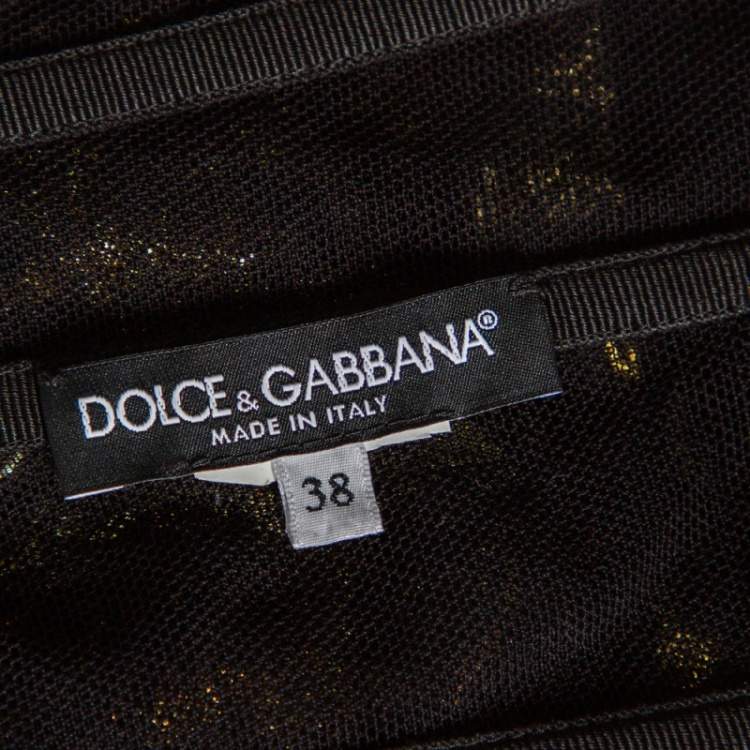 Pre Owned Dolce & Gabbana Black and Gold Jacquard Bead Detail Off Shoulder Corset Top S