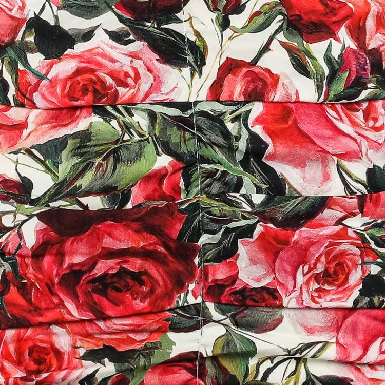 Pre Owned Dolce & Gabbana Multicolor Floral Printed Silk Crepe Ruched Midi Dress S