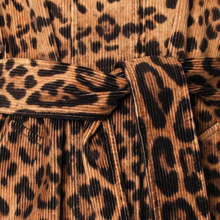 Pre Owned Dolce & Gabbana Brown Leopard Printed Corduroy Fur Collar Detail Coat M 