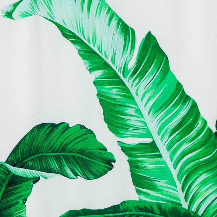 Pre Owned Dolce & Gabbana White Banana Leaf Printed Crepe Flared Hem Midi Skirt M