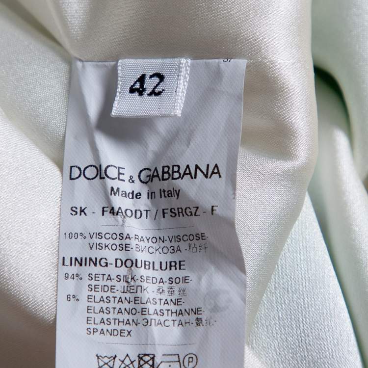 Pre Owned Dolce & Gabbana White Banana Leaf Printed Crepe Flared Hem Midi Skirt M