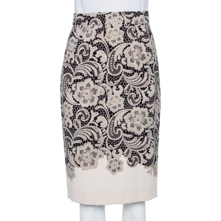 cream floral print pencil skirt