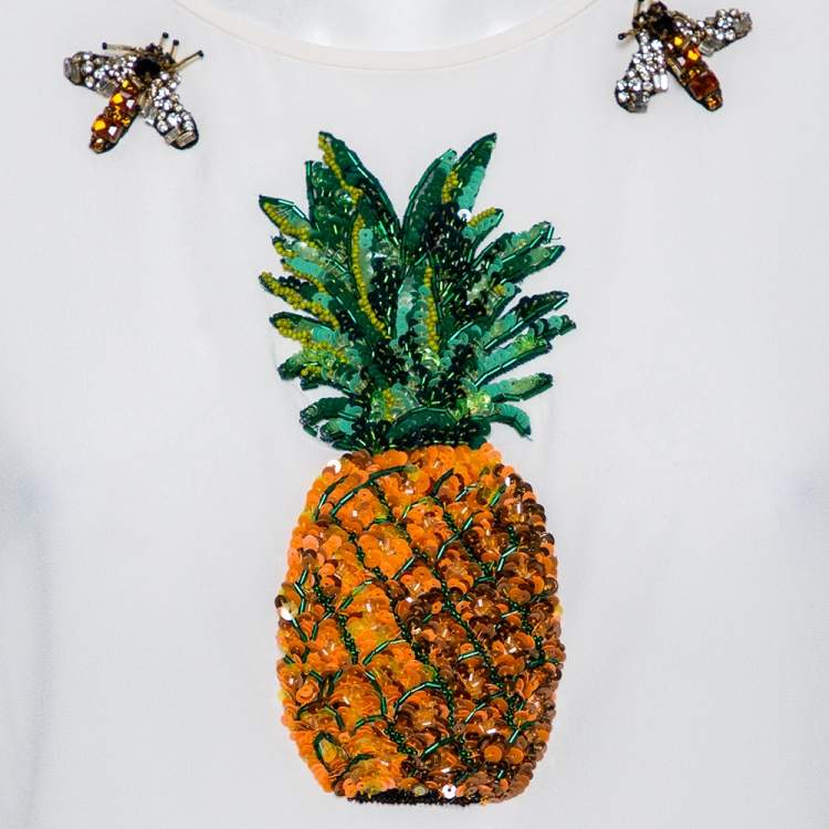 مملوكة مسبقًا Dolce & Gabbana Cream Silk Sequin Embellished Top M