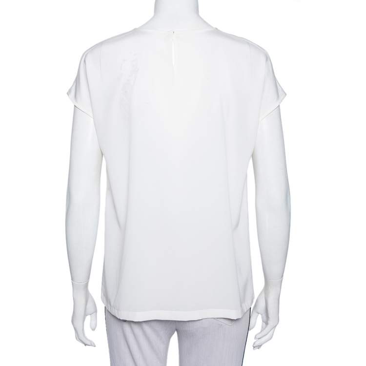 مملوكة مسبقًا Dolce & Gabbana Cream Silk Sequin Embellished Top M