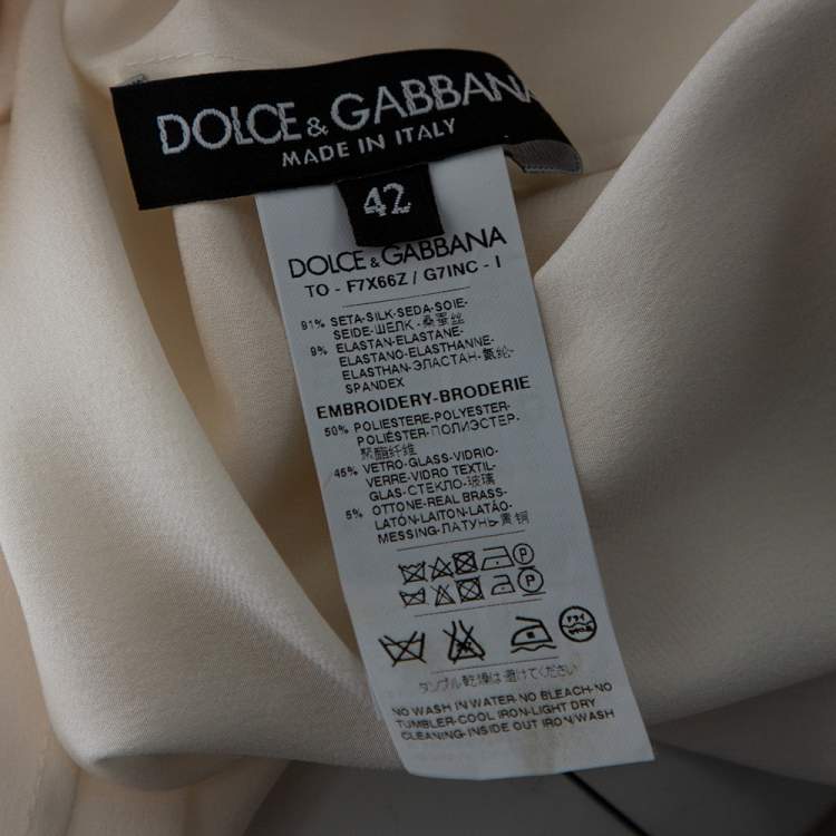 مملوكة مسبقًا Dolce & Gabbana Cream Silk Sequin Embellished Top M