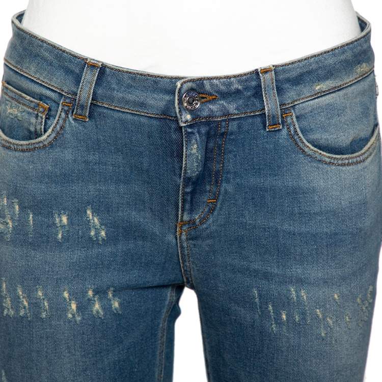 Pre Owned Dolce & Gabbana Blue Denim Distressed Pretty Fit Jeans S
