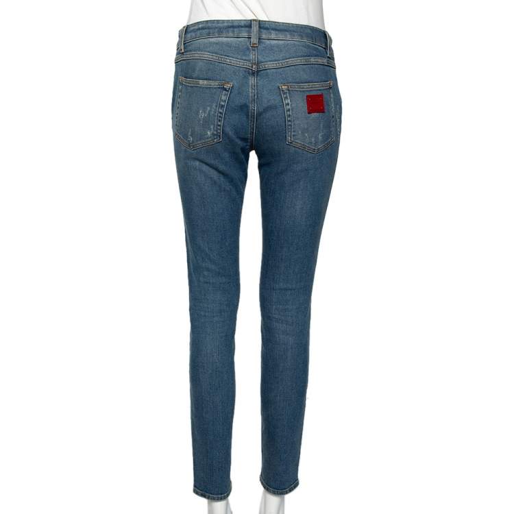 Pre Owned Dolce & Gabbana Blue Denim Distressed Pretty Fit Jeans S