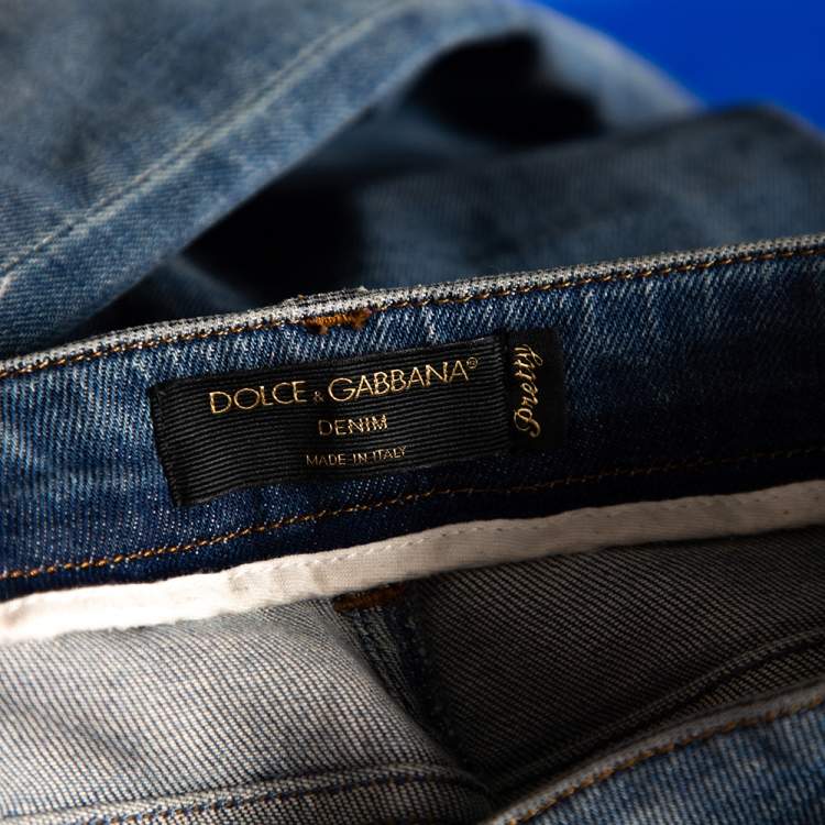 Pre Owned Dolce & Gabbana Blue Denim Distressed Pretty Fit Jeans S