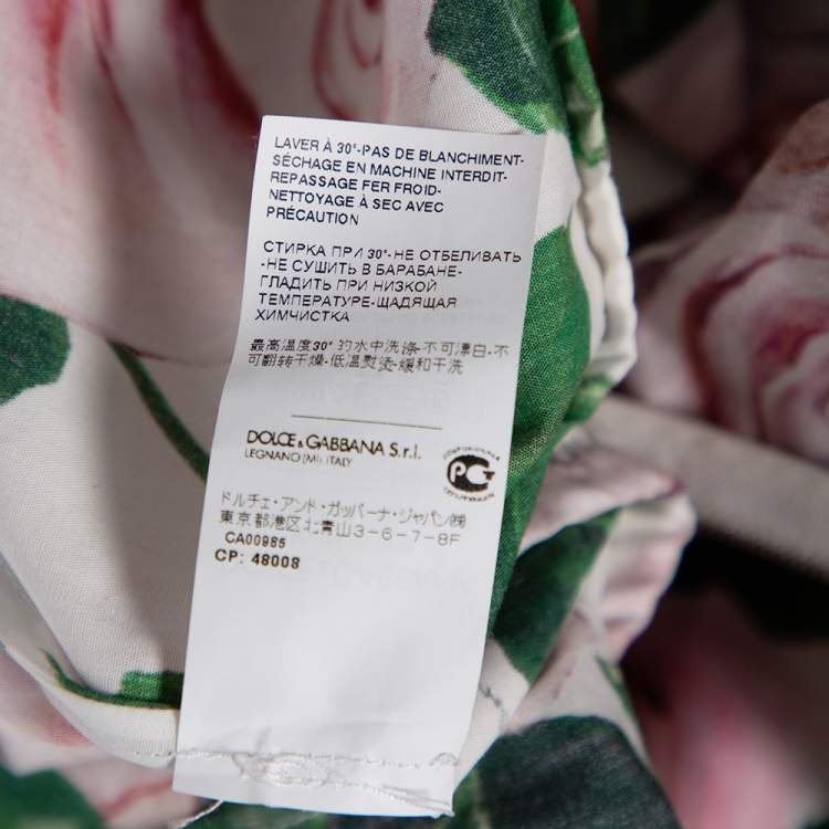 Pre Owned Dolce & Gabbana White Rose Printed Cotton Flared Mini Skirt L