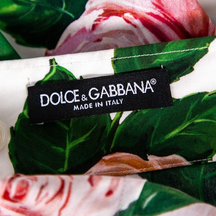 Pre Owned Dolce & Gabbana White Rose Printed Cotton Flared Mini Skirt L