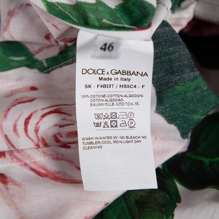 Pre Owned Dolce & Gabbana White Rose Printed Cotton Flared Mini Skirt L