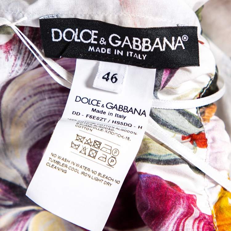 Pre Owned Dolce & Gabbana White Floral Printed Cotton Ruffle Detail Tiered Off Shoulder Midi Dress L