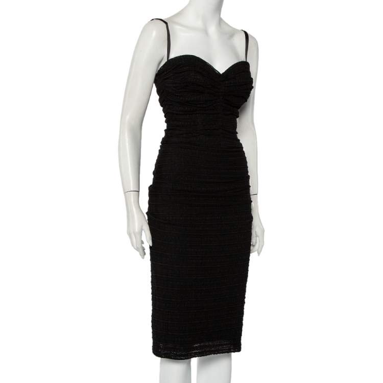 Pre Owned Dolce & Gabbana Black Knit Ruched Midi Dress M