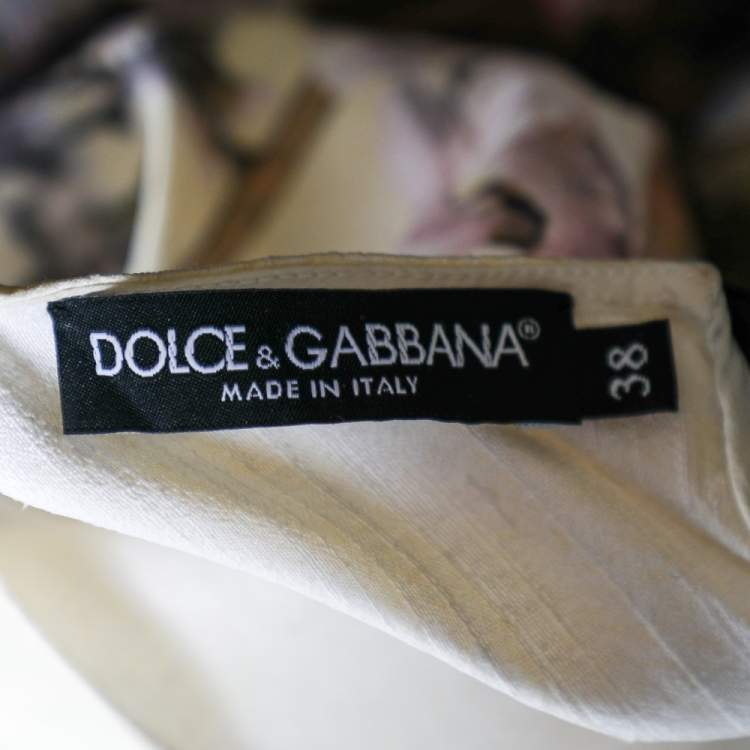 Pre Owned Dolce & Gabbana Cream Ancient Greece & Almond Blossom Printed Silk Top S