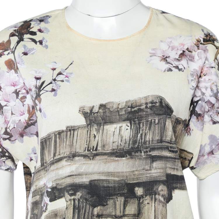Pre Owned Dolce & Gabbana Cream Ancient Greece & Almond Blossom Printed Silk Top S