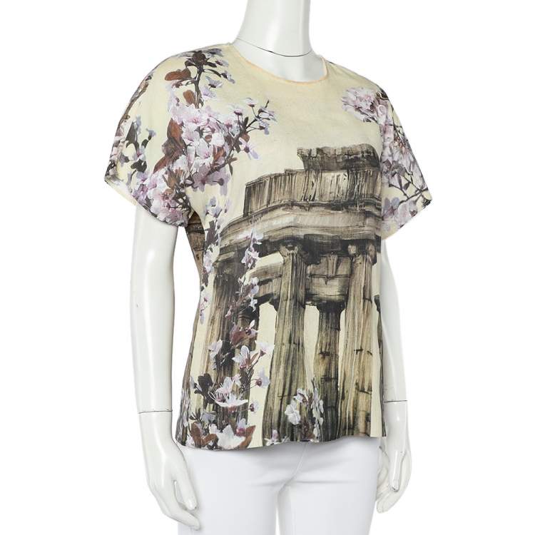 Pre Owned Dolce & Gabbana Cream Ancient Greece & Almond Blossom Printed Silk Top S