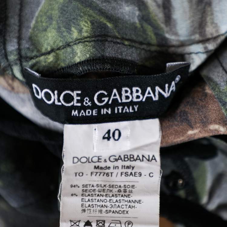 Pre Owned Dolce & Gabbana Grey Floral Printed Silk Scoop Neck Top S